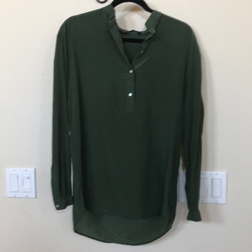 Pretty Zara 100% silk forest green blouse top